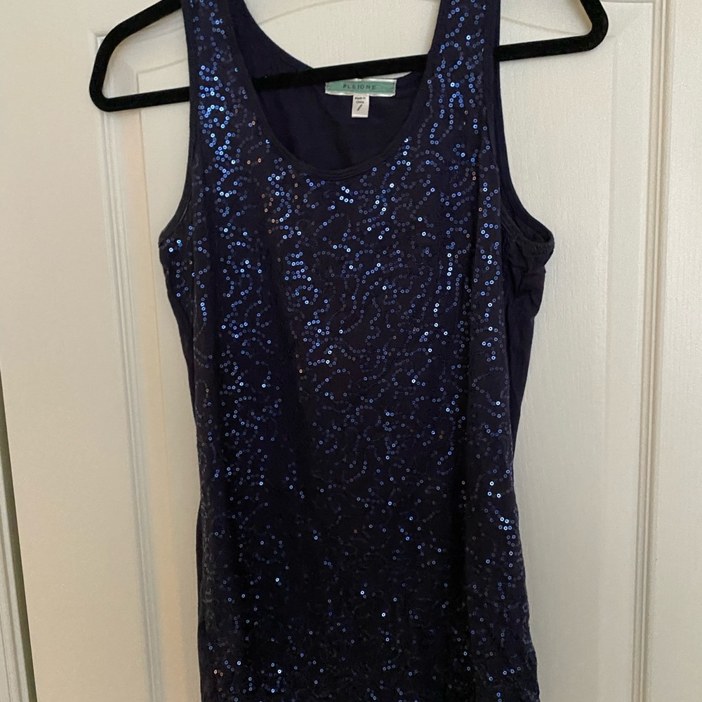 Navy Blue Sequin tank top Large Pleione